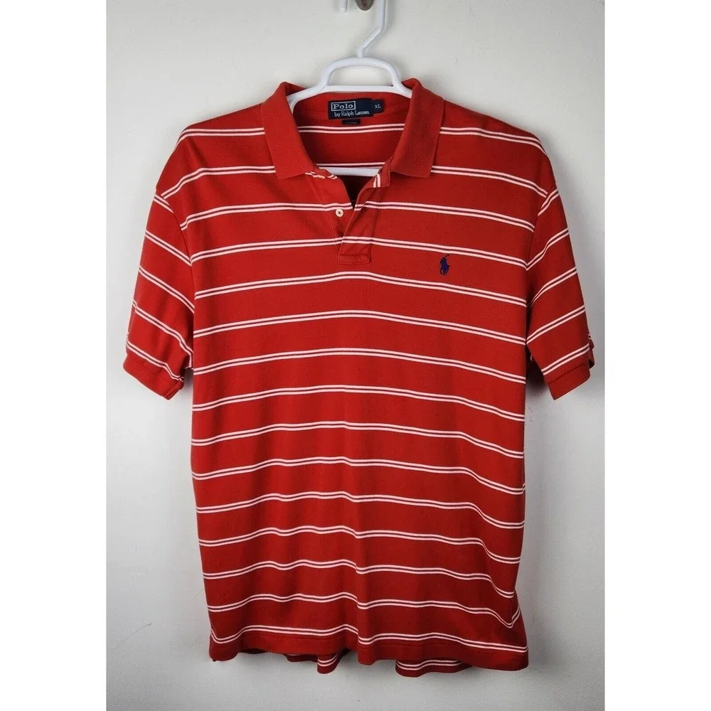 Polo Ralph Lauren‎ Mens XL Short Sleeve Polo Shirt Striped Logo Preppy Causal